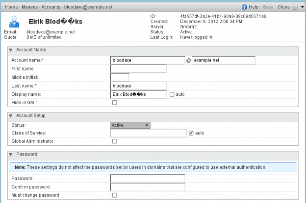 Zimbra 8 - Manage account